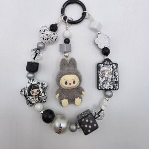 Gray and Black Labubu Charm dior phone strap